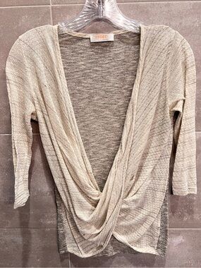 Renee C. Draped V-Neck Sweater in Light Beige